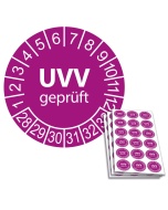 Prüfplakette UVV geprüft 2028, Ø 20mm, 18/Bogen, in Jahresfarbe