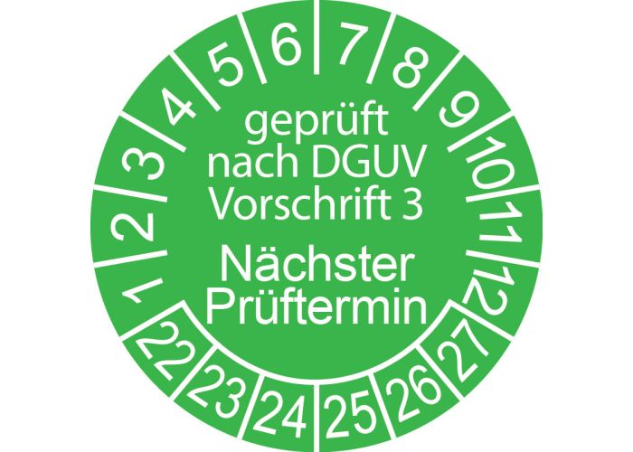 Prüfplakette Geprüft nach GUV-SI 8016,19-24,gelb,Dokufolie,Ø 30mm,18/Bogen 