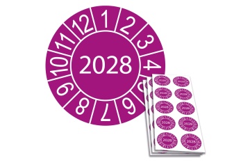 Jahresplakette 2028, Ø 30mm, 10/Bogen, in Jahresfarbe
