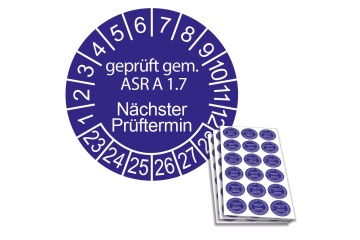 Prüfplakette geprüft gem. ASR A 1.7 - Nächster Prüftermin - 2023, Ø 20mm, 18/Bogen, in Jahresfarbe
