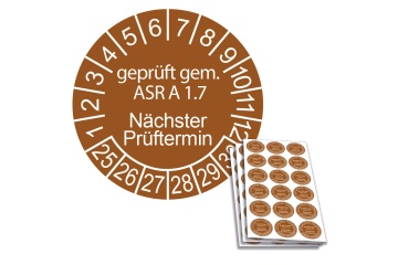 Prüfplakette geprüft gem. ASR A 1.7 - Nächster Prüftermin - 2025, Ø 20mm, 18/Bogen, in Jahresfarbe