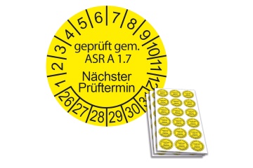 Prüfplakette geprüft gem. ASR A 1.7 - Nächster Prüftermin - 2026, Ø 20mm, 18/Bogen, in Jahresfarbe