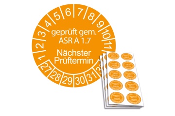 Prüfplakette geprüft gem. ASR A 1.7 - Nächster Prüftermin - 2027, Ø 30mm, 10/Bogen, in Jahresfarbe