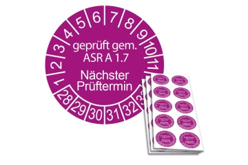 Prüfplakette geprüft gem. ASR A 1.7 - Nächster Prüftermin - 2028, Ø 30mm, 10/Bogen, in Jahresfarbe