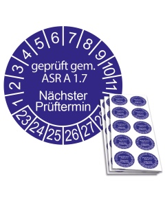 Prüfplakette geprüft gem. ASR A 1.7 - Nächster Prüftermin - 2023, Ø 30mm, 10/Bogen, in Jahresfarbe