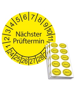 Prüfplakette Nächster Prüftermin 2024, Ø 30mm, 10/Bogen, gelb
