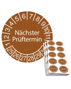 Prüfplakette Nächster Prüftermin 2025, Ø 30mm, 10/Bogen, in Jahresfarbe