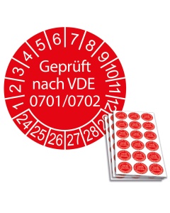 Prüfplakette Geprüft nach VDE 0701/0702 - 2024, Ø 20mm, 18/Bogen, in Jahresfarbe