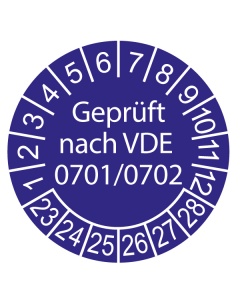 Prüfplakette Geprüft nach VDE 0701/0702 - 2023, Ø 30mm, 10/Bogen, in Jahresfarbe