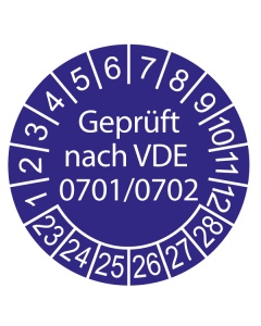 Prüfplakette Geprüft nach VDE 0701/0702 - 2023, Ø 30mm, 10/Bogen, in Jahresfarbe