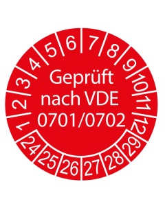 Prüfplakette Geprüft nach VDE 0701/0702 - 2024, Ø 30mm, 10/Bogen, in Jahresfarbe