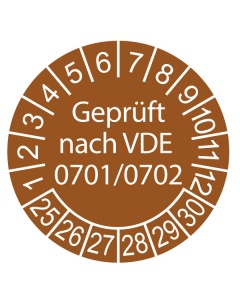 Prüfplakette Geprüft nach VDE 0701/0702 - 2025, Ø 30mm, 10/Bogen, in Jahresfarbe