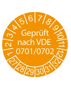 Prüfplakette Geprüft nach VDE 0701/0702 - 2027, Ø 30mm, 10/Bogen, in Jahresfarbe