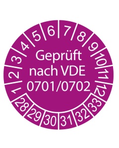 Prüfplakette Geprüft nach VDE 0701/0702 - 2028, Ø 30mm, 10/Bogen, in Jahresfarbe