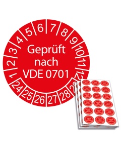 Prüfplakette Geprüft nach VDE 0701 - 2024, Ø 20mm, 18/Bogen, in Jahresfarbe