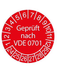 Prüfplakette Geprüft nach VDE 0701 - 2024, Ø 30mm, 10/Bogen, in Jahresfarbe
