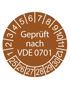 Prüfplakette Geprüft nach VDE 0701 - 2025, Ø 30mm, 10/Bogen, in Jahresfarbe