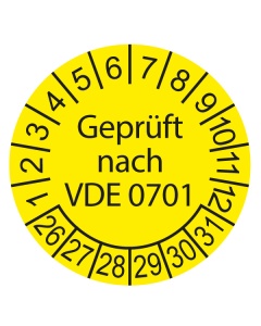 Prüfplakette Geprüft nach VDE 0701 - 2026, Ø 30mm, 10/Bogen, in Jahresfarbe