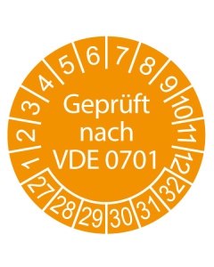 Prüfplakette Geprüft nach VDE 0701 - 2027, Ø 30mm, 10/Bogen, in Jahresfarbe