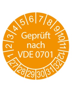 Prüfplakette Geprüft nach VDE 0701 - 2027, Ø 30mm, 10/Bogen, in Jahresfarbe