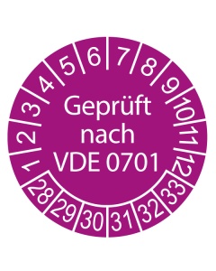 Prüfplakette Geprüft nach VDE 0701 - 2028, Ø 30mm, 10/Bogen, in Jahresfarbe
