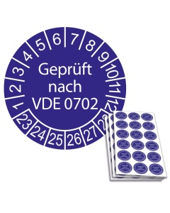 Prüfplakette Geprüft nach VDE 0702 - 2023, Ø 20mm, 18/Bogen, in Jahresfarbe