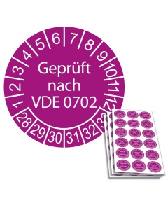 Prüfplakette Geprüft nach VDE 0702 - 2028, Ø 20mm, 18/Bogen, in Jahresfarbe