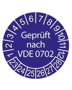 Prüfplakette Geprüft nach VDE 0702 - 2023, Ø 30mm, 10/Bogen, in Jahresfarbe