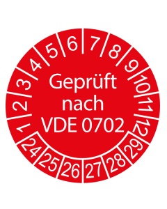 Prüfplakette Geprüft nach VDE 0702 - 2024, Ø 30mm, 10/Bogen, in Jahresfarbe