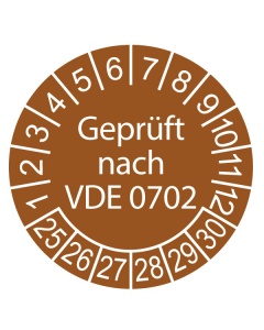 Prüfplakette Geprüft nach VDE 0702 - 2025, Ø 30mm, 10/Bogen, in Jahresfarbe
