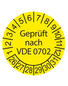 Prüfplakette Geprüft nach VDE 0702 - 2026, Ø 30mm, 10/Bogen, in Jahresfarbe