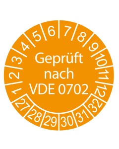 Prüfplakette Geprüft nach VDE 0702 - 2027, Ø 30mm, 10/Bogen, in Jahresfarbe