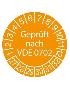 Prüfplakette Geprüft nach VDE 0702 - 2027, Ø 30mm, 10/Bogen, in Jahresfarbe