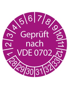 Prüfplakette Geprüft nach VDE 0702 - 2028, Ø 30mm, 10/Bogen, in Jahresfarbe