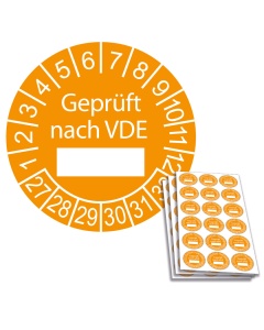 Prüfplakette Geprüft nach VDE - 2027, Ø 20mm, 18/Bogen, in Jahresfarbe