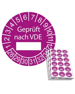 Prüfplakette Geprüft nach VDE - 2028, Ø 20mm, 18/Bogen, in Jahresfarbe