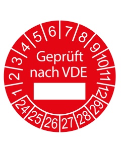 Prüfplakette Geprüft nach VDE - 2024, Ø 30mm, 10/Bogen, in Jahresfarbe