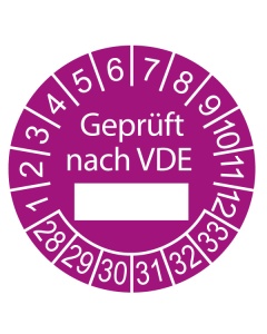 Prüfplakette Geprüft nach VDE - 2028, Ø 30mm, 10/Bogen, in Jahresfarbe