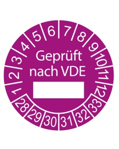 Prüfplakette Geprüft nach VDE - 2028, Ø 30mm, 10/Bogen, in Jahresfarbe