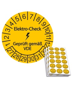 Prüfplakette Elektro-Check - Geprüft gemäß VDE - 2027, Ø 20mm, 18/Bogen