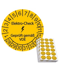 Prüfplakette Elektro-Check - Geprüft gemäß VDE - 2028, Ø 20mm, 18/Bogen