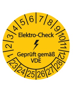 Prüfplakette Elektro-Check - Geprüft gemäß VDE - 2023, Ø 30mm, 10/Bogen