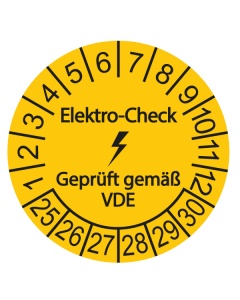 Prüfplakette Elektro-Check - Geprüft gemäß VDE - 2025, Ø 30mm, 10/Bogen