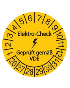 Prüfplakette Elektro-Check - Geprüft gemäß VDE - 2026, Ø 30mm, 10/Bogen