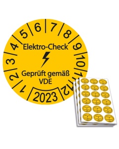 Prüfplakette Elektro-Check - Geprüft gemäß VDE - Jahresplakette 2023, Ø 20mm, 18/Bogen