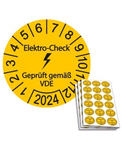 Prüfplakette Elektro-Check - Geprüft gemäß VDE - Jahresplakette 2024, Ø 20mm, 18/Bogen