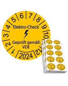 Prüfplakette Elektro-Check - Geprüft gemäß VDE - Jahresplakette 2024, Ø 30mm, 10/Bogen