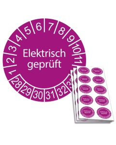 Prüfplakette Elektrisch geprüft 2028, Ø 30mm, 10/Bogen, in Jahresfarbe