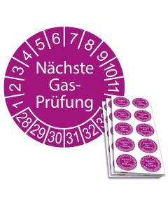 Prüfplakette Nächste Gas-Prüfung 2028, Ø 30mm, 10/Bogen, in Jahresfarbe