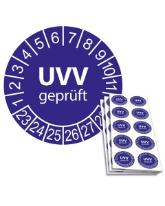 Prüfplakette UVV geprüft 2023, Ø 30mm, 10/Bogen, in Jahresfarbe